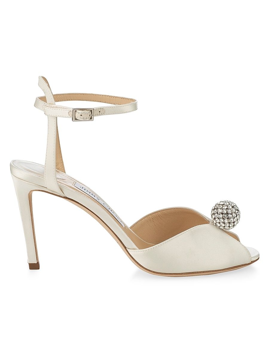Women's Sacora 85MM Satin Sandals - Ivory Crystal - Size 10.5