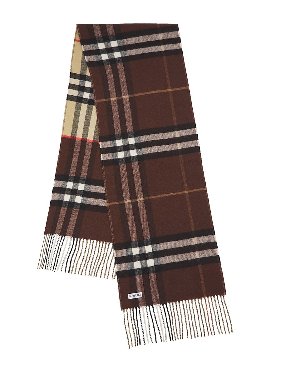 Men's Check Cashmere Scarf - Sand Treacle Brown