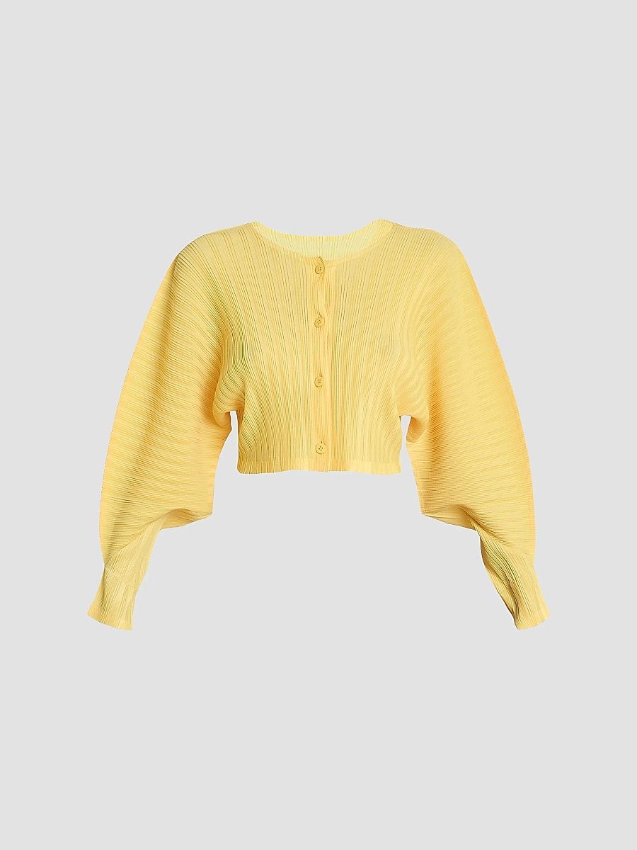 Women's Rib Pleats January Crop Cardigan - Yellow