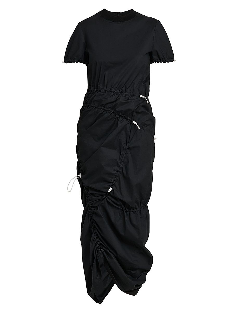 Women's Drawcord Stretch-Cotton Midi-Dress - Multi Black - Size 6