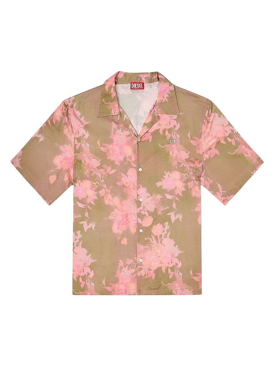 Men's Floral Bowling-Style Shirt - Misty Rose - Size 42