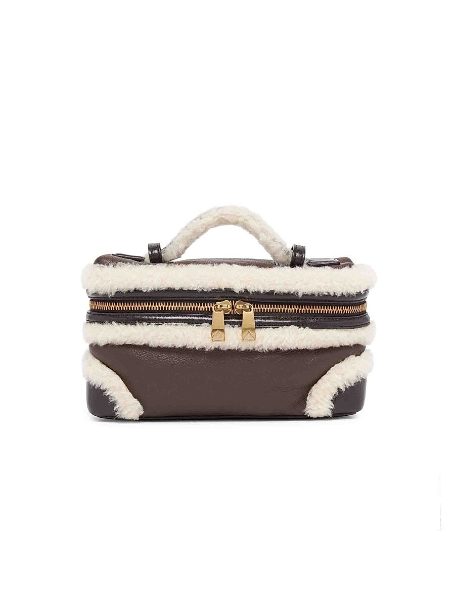 Women's Bang Bang Shearling-Trimmed Vanity Case - Light Brown