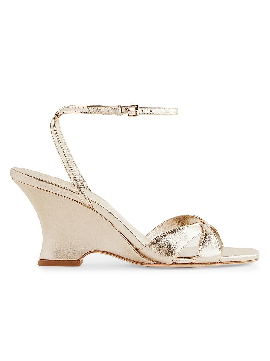 Women's Margot 75MM Metallic Leather Wedge Sandals - Gold - Size 10.5
