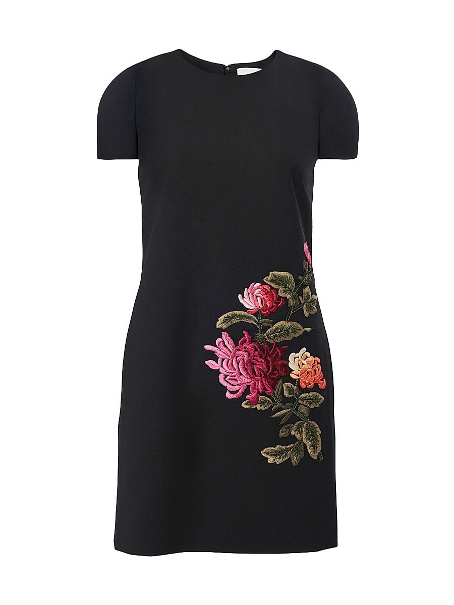 Women's Chrysanthemum-Embroidered Stretch-Wool Minidress - Black Multi - Size 8