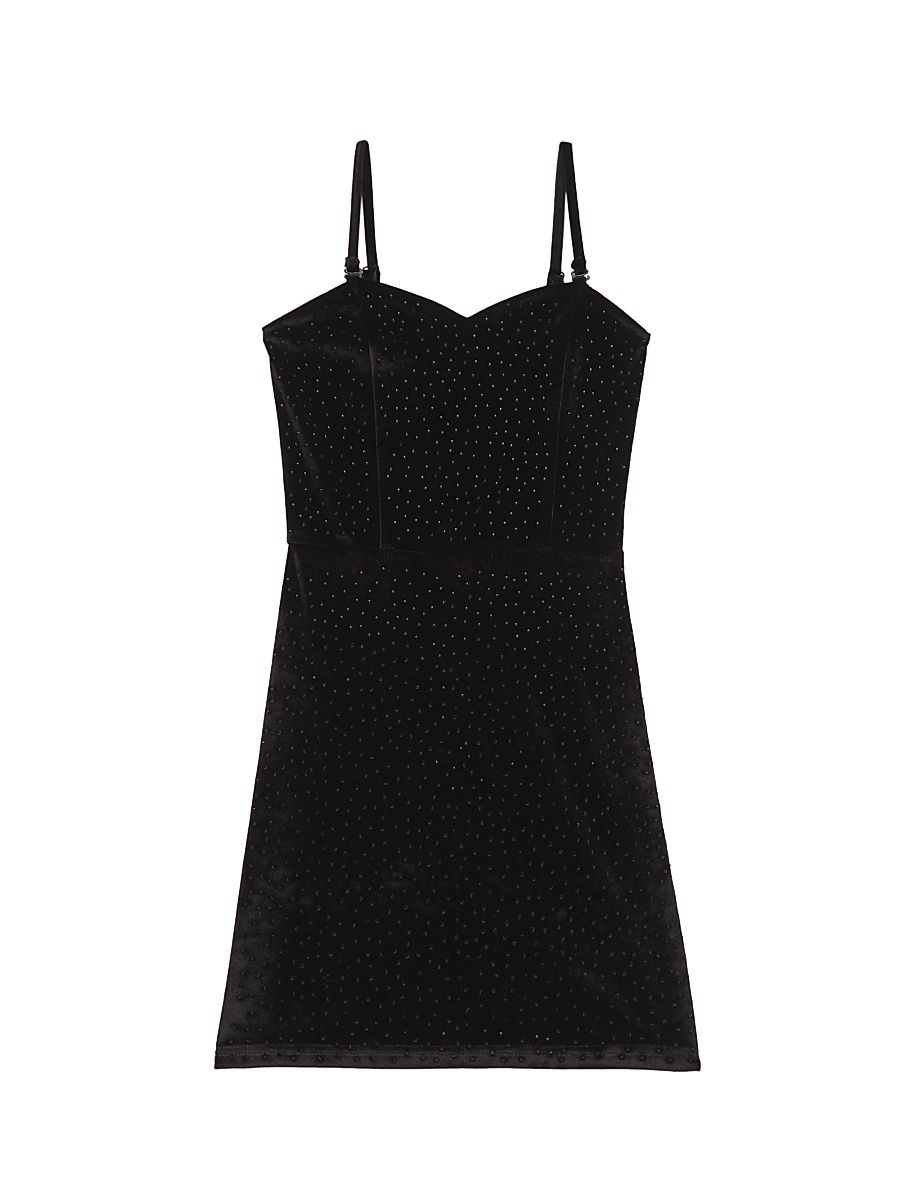 Girl's Serena Velour Sweetheart Studded Dress - Black - Size 14