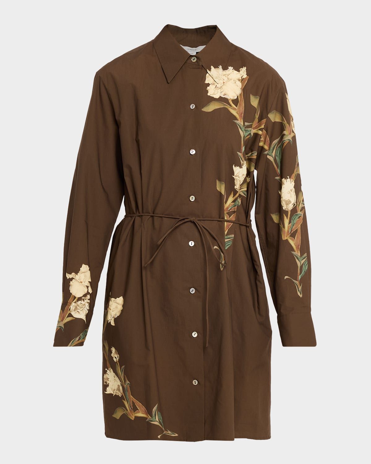 Long-Sleeve Placed Iris Cotton Shirtdress