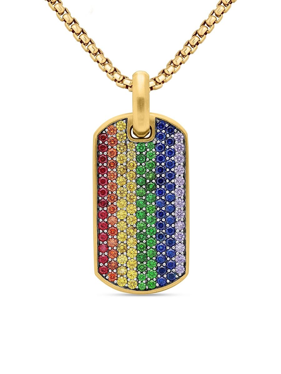 Men's Chevron Tag in 18K Yellow Gold - Sapphire