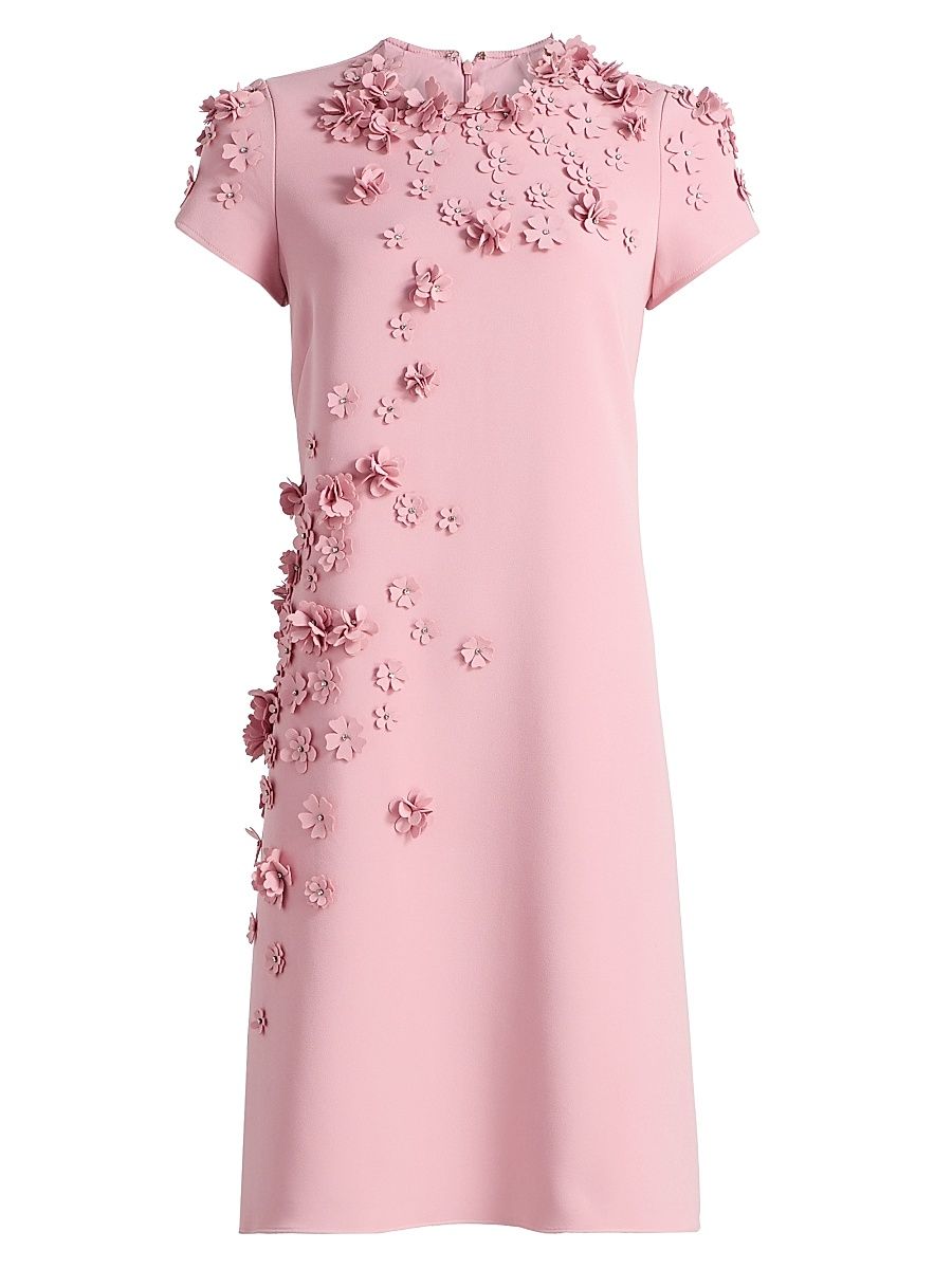 Women's 3D-Floral Crepe A-Line Minidress - Rose Pink - Size 2