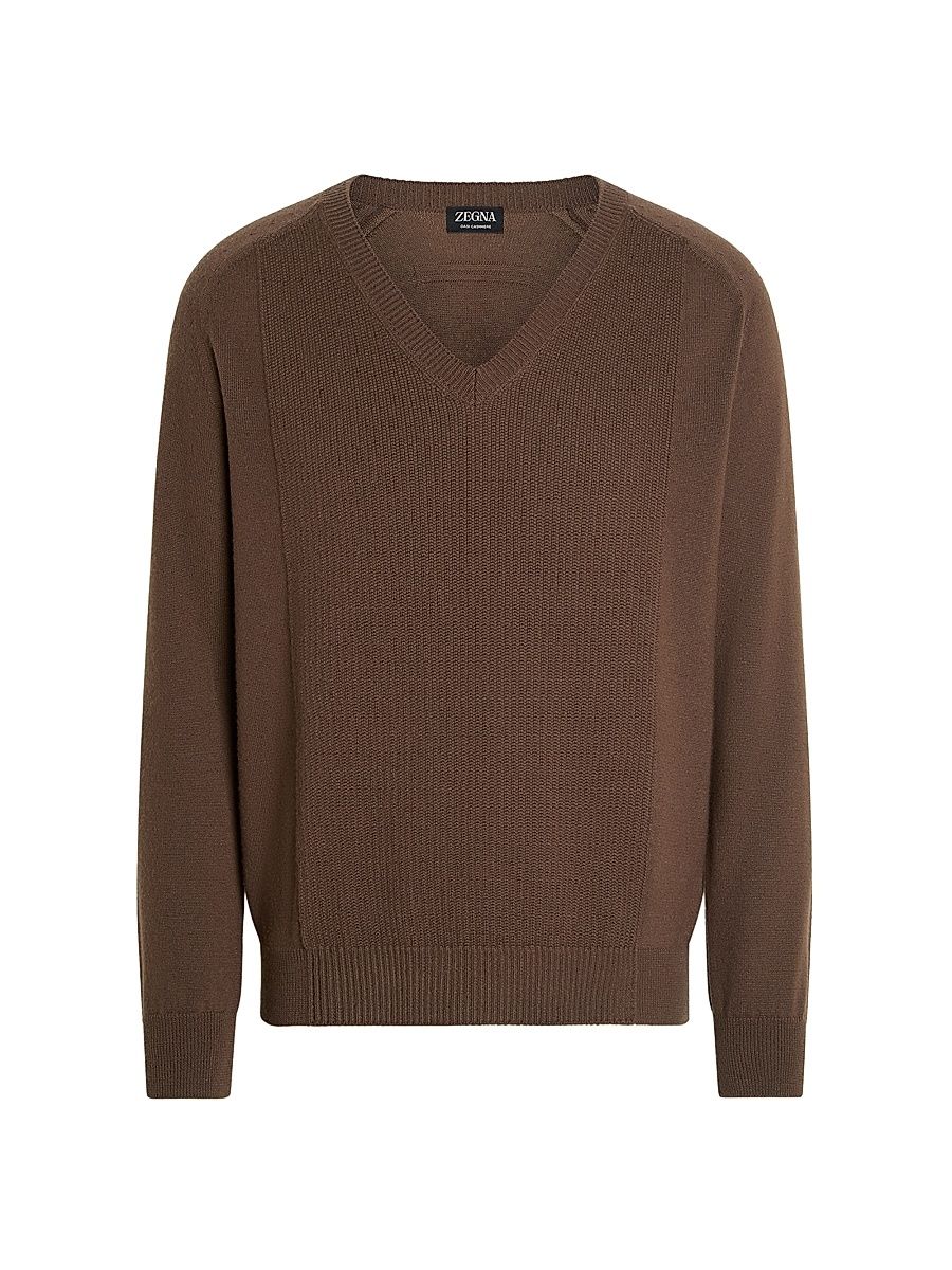 Men's Oasi Cashmere V-Neck Sweater - Brown - Size 48