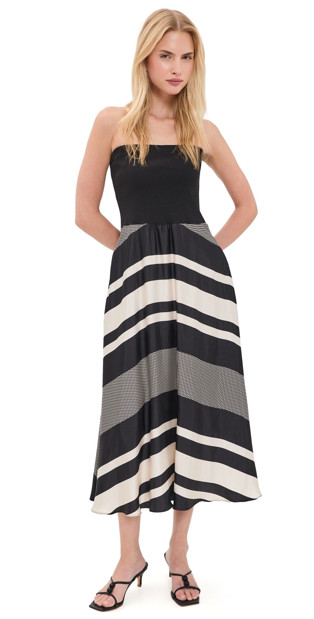 Ramy Brook Oakley Midi Dress Black Stripe Combo XXL