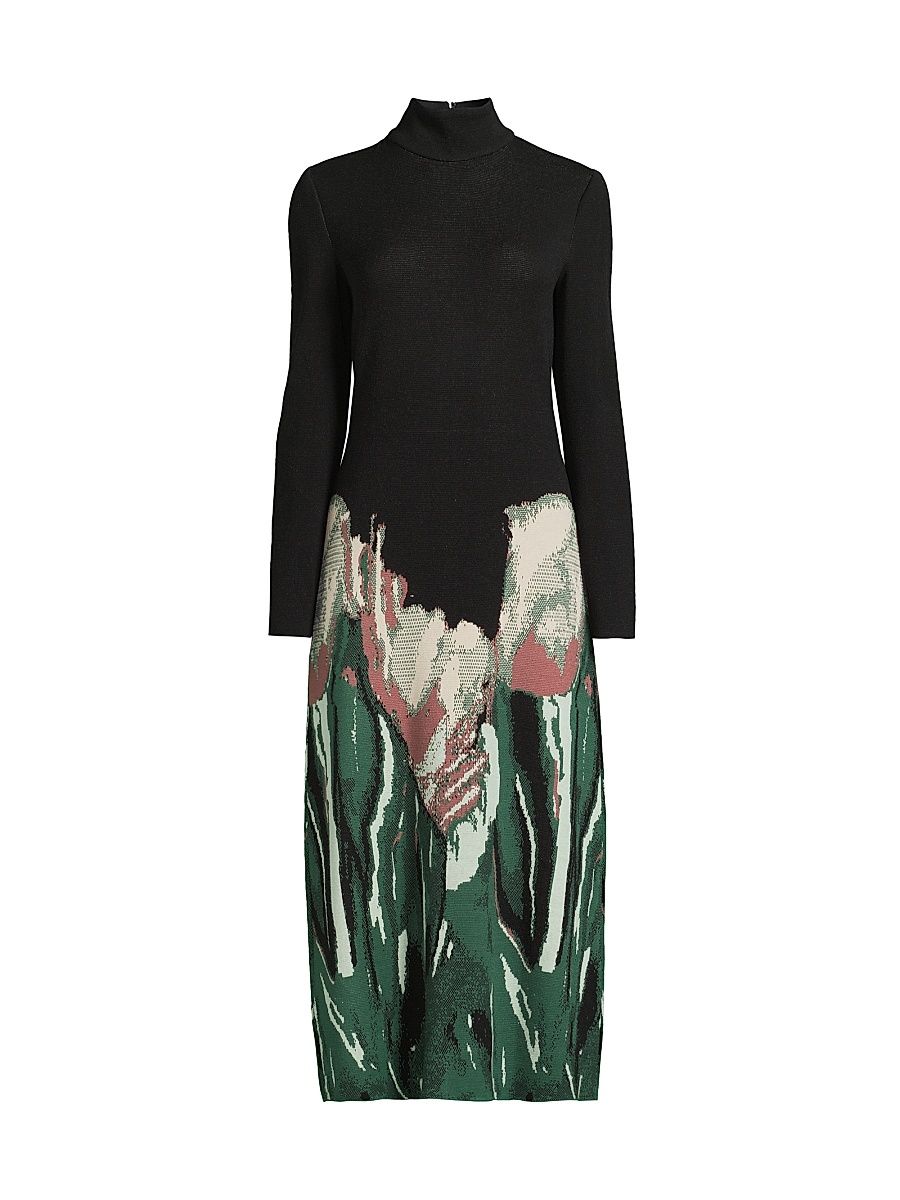 Women's Floral Jacquard Knit Maxi Dress - Dk Ivy Umber Biscotti - Size XXL