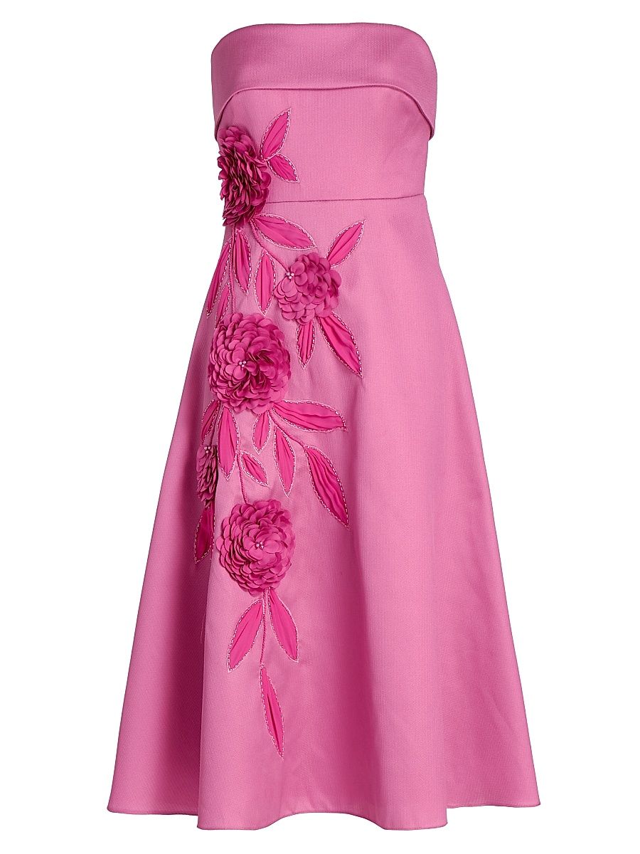Women's Floral Appliqué Strapless Midi-Dress - Rose - Size 14