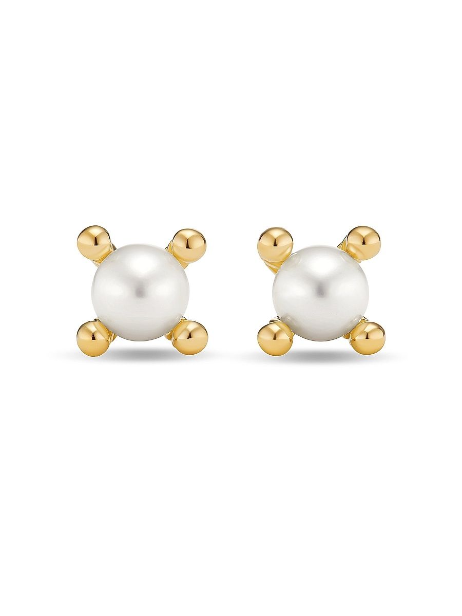 Women's Petite Modern Renaissance Pearl Stud Earrings in 18K Yellow Gold, 5.5MM - Akoya White Pearl