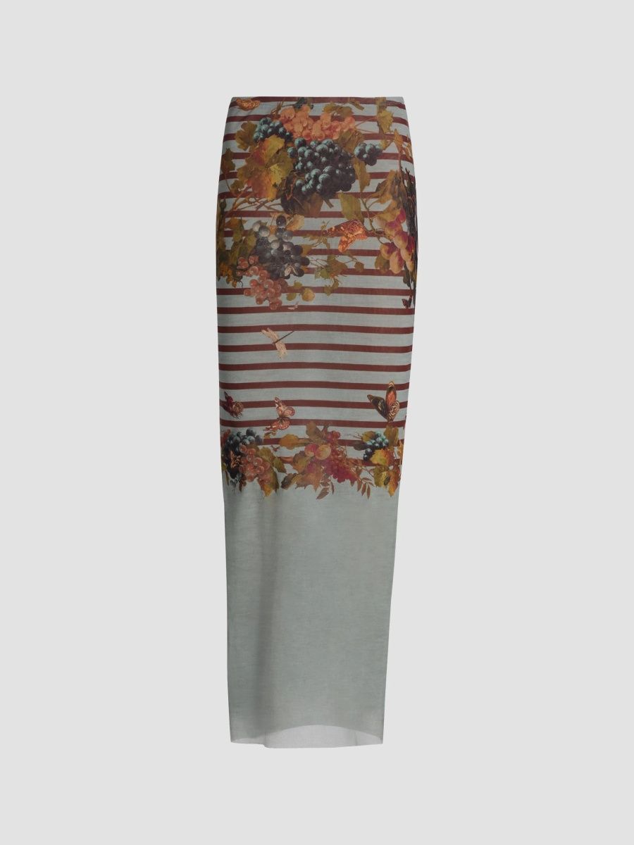 Jean Paul Gaultier Women's Printed Knit Mesh Maxi Skirt - Light Blue Multicolor - Size XS