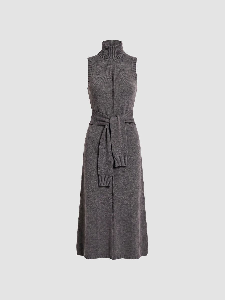 Nicholas the Label Women's Zinnia Wool Tie-Waist Midi Dress - Charcoal - Size Large