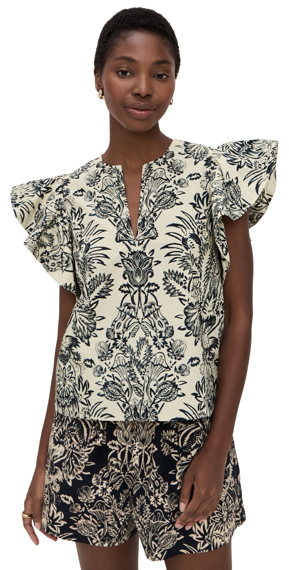 Ulla Johnson Severine Flutter Sleeve Top Ivory Flora 4
