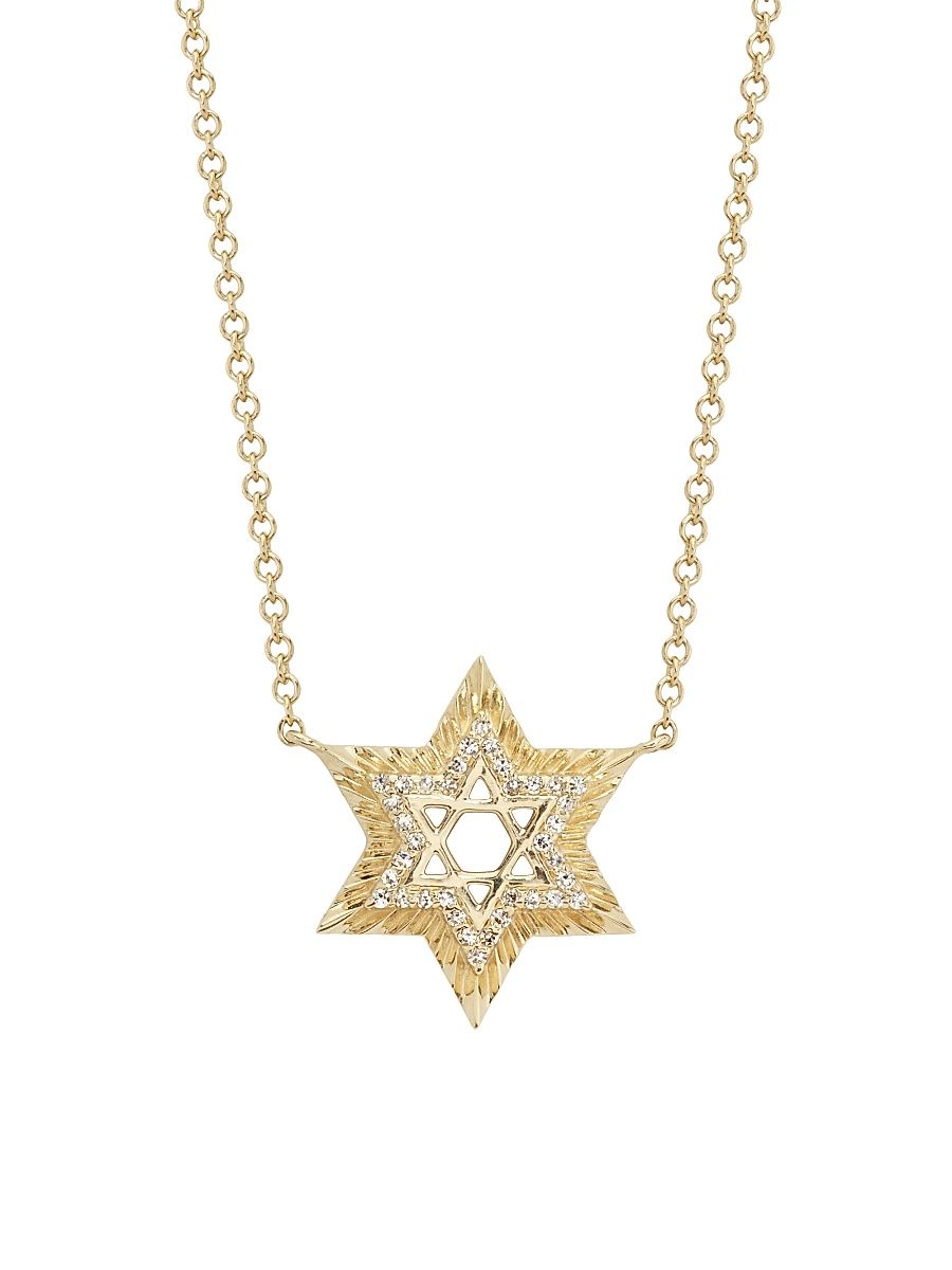 Women's 14K Yellow Gold & 0.11 TCW Diamond Star Of David Pendant Necklace - Gold