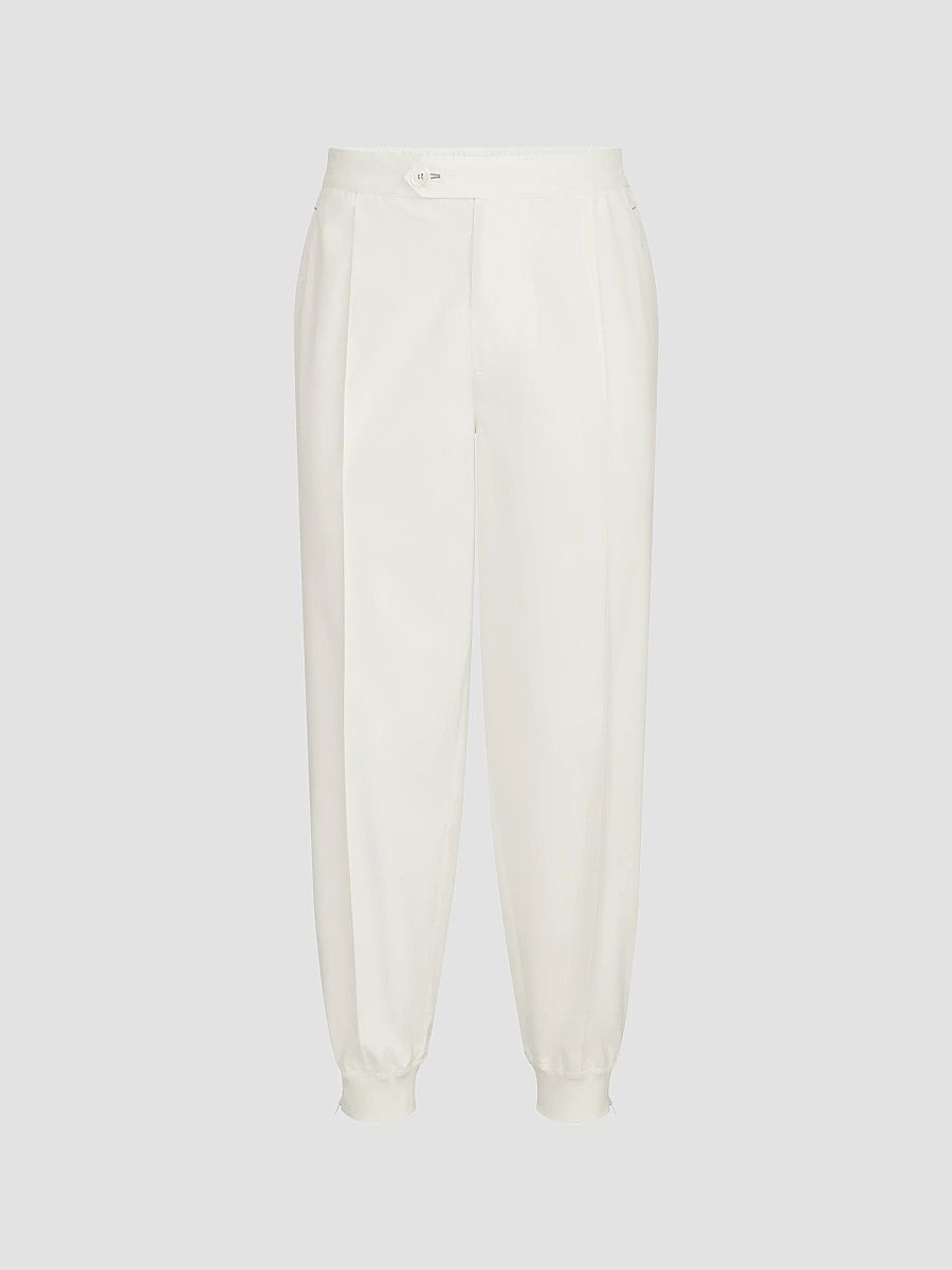 Men's Nylon Trousers with Tabbed Waistband, Crête Detail - White - Size Medium