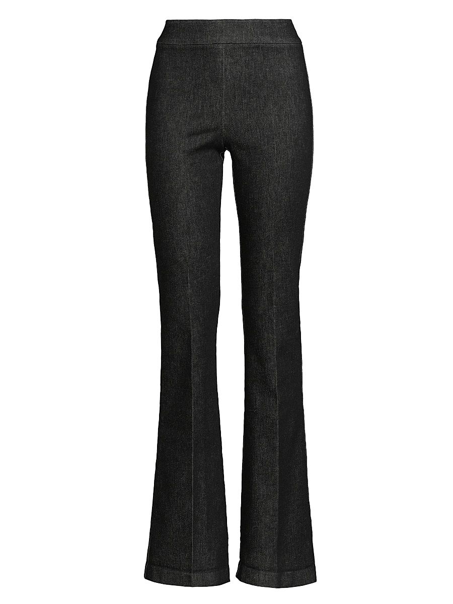 Women's Stretch-Cotton Flared Pants - Black Denim - Size 4