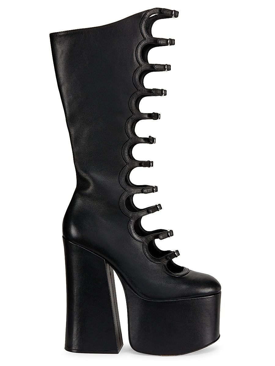 Women's The Kiki 150MM Platform Leather Knee-High Boots - Black - Size 11