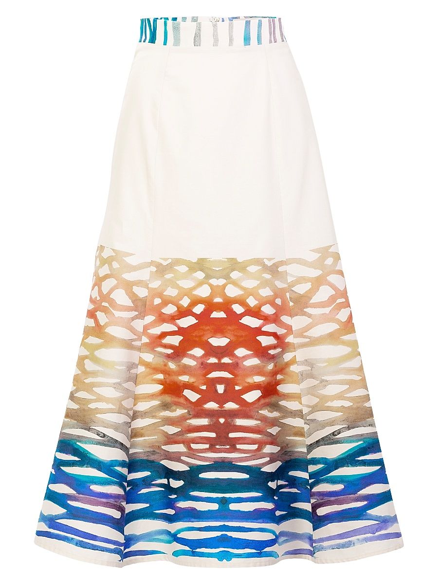 Women's Erin Coral Printed Cotton Midi-Skirt - Coral Symphony - Size XS