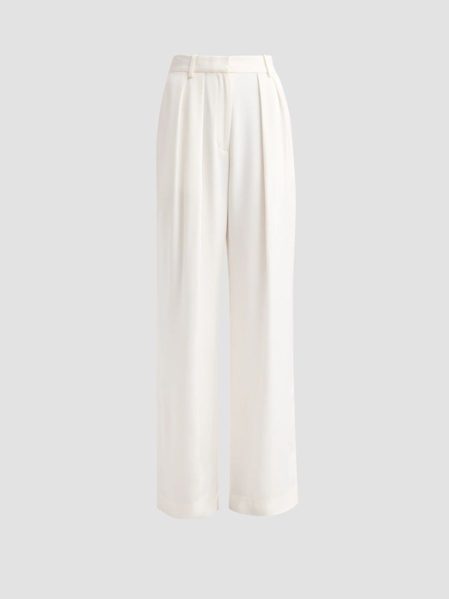 Adam Lippes Women's Dylan Silk Pleated Wide-Leg Pants - Ivory - Size 10