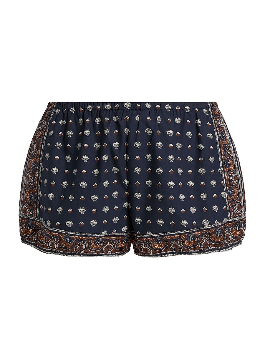 Women's Vienna Shell-Print Cotton Shorts - Bleu Foulard De La Mer - Size XS