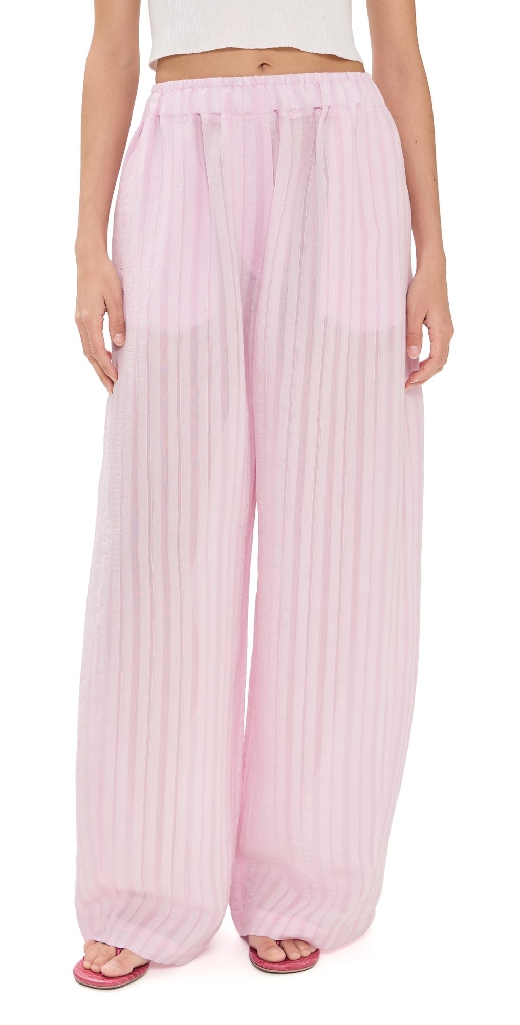 The Latest Dora Fluido Rigato Pants Pink 42