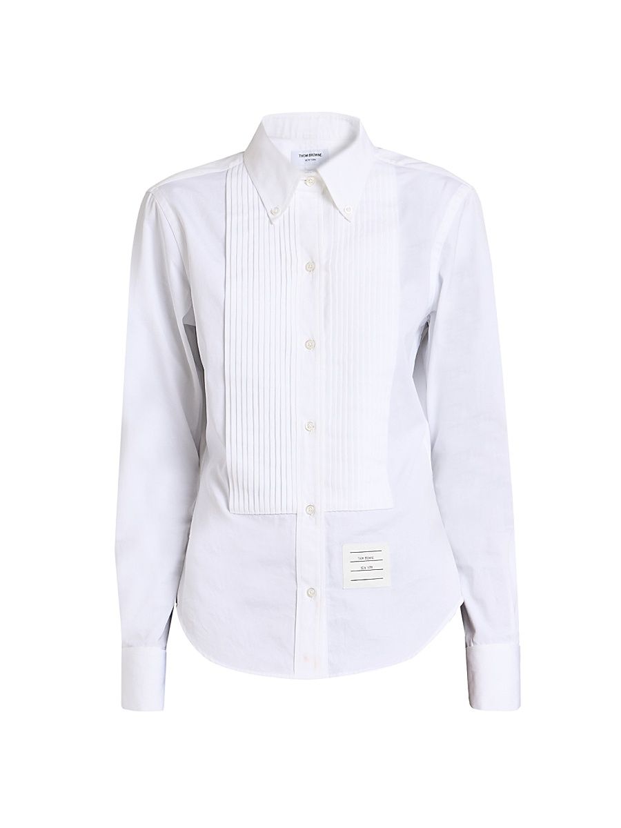 Women's Poplin Cotton Pleated Bib Shirt - White - Size 10