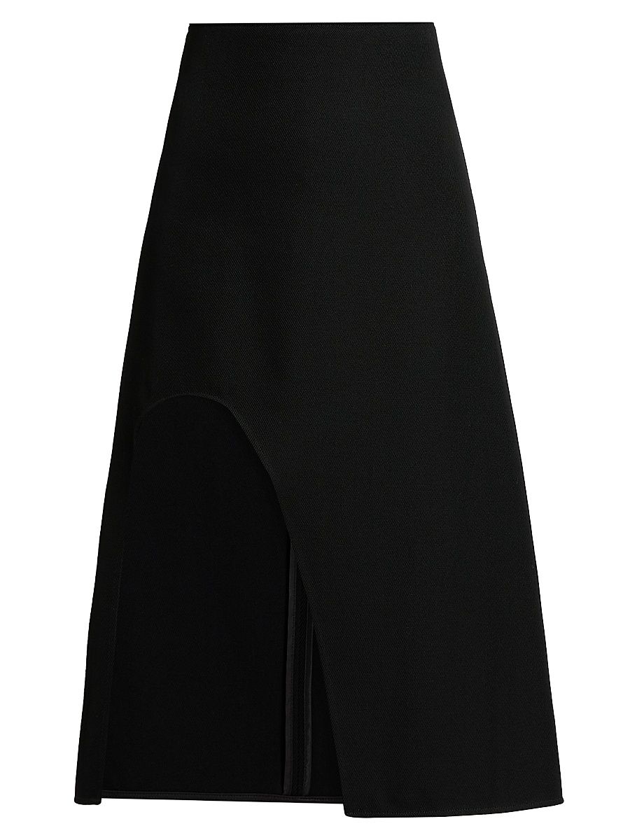 Women's Keyhole Wool Midi-Skirt - Black - Size 10