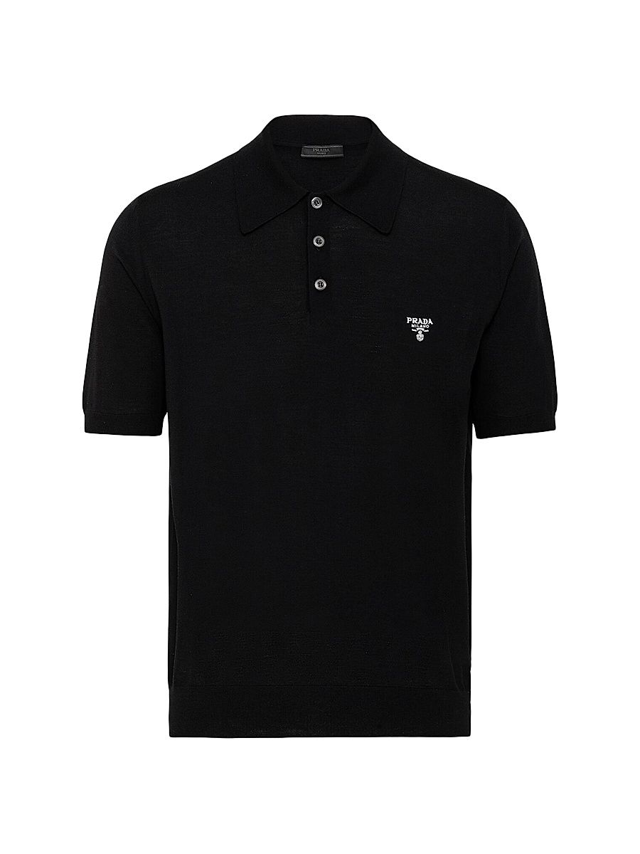 Men's Superfine Wool Polo Shirt - Black - Size 46