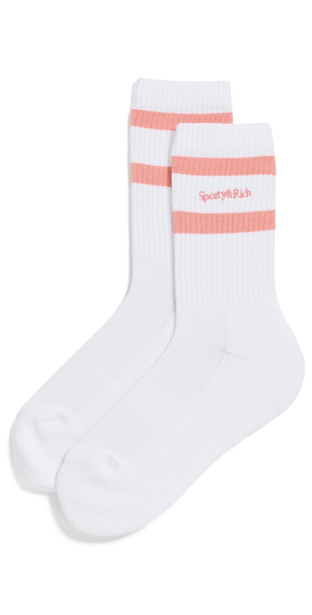 Sporty & Rich Serif Logo Socks White/Flamingo One Size