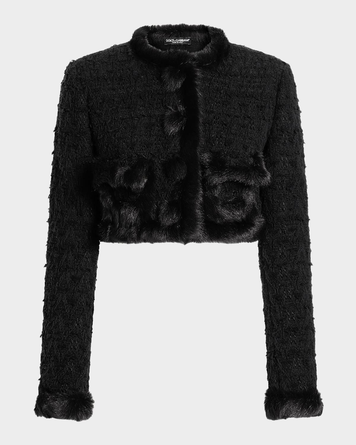 Faux Fur Trim Tweed Crop Jacket