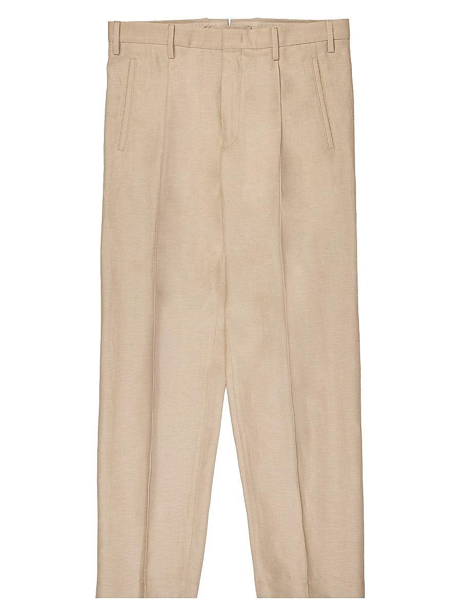 Men's Wool-Linen Straight-Leg Trousers - Light Beige - Size 30