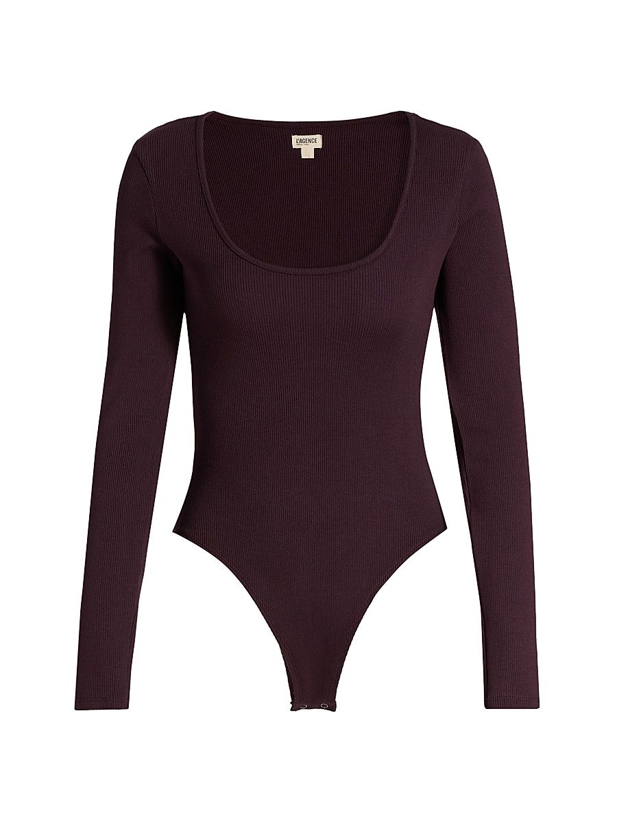 Women's Elara Rib-Knit Bodysuit - Dark Malbec - Size XL