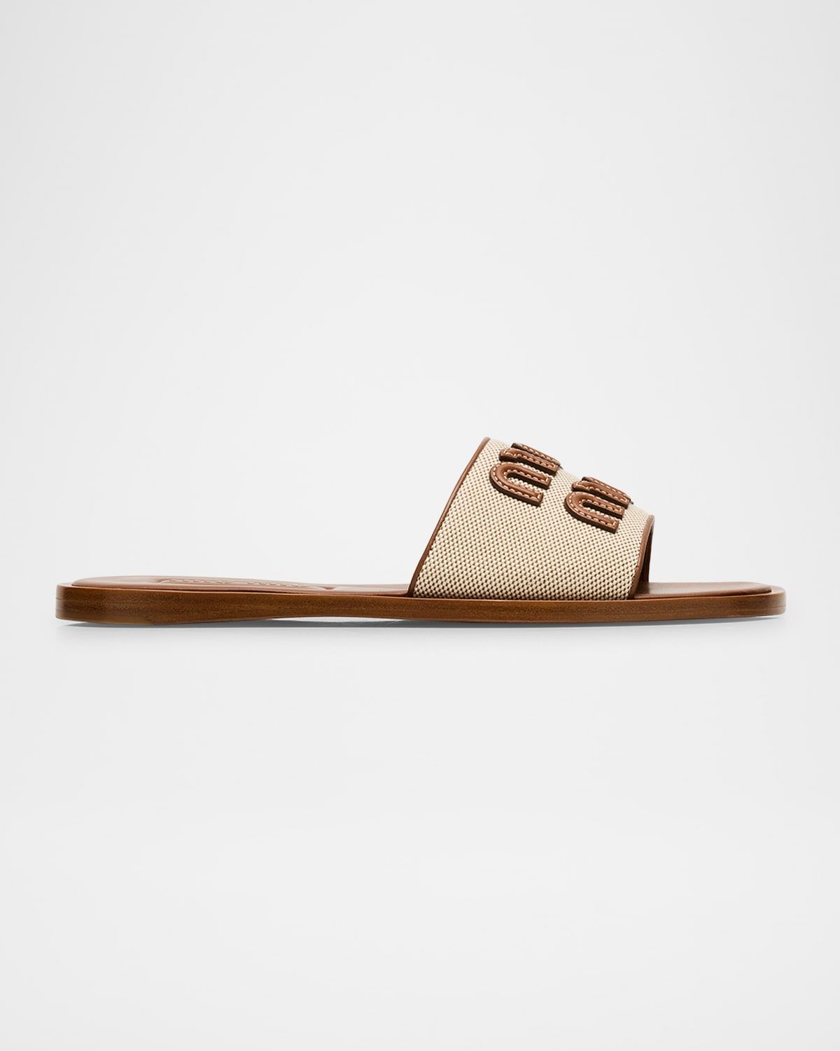 Canvas Logo Flat Slide Sandals