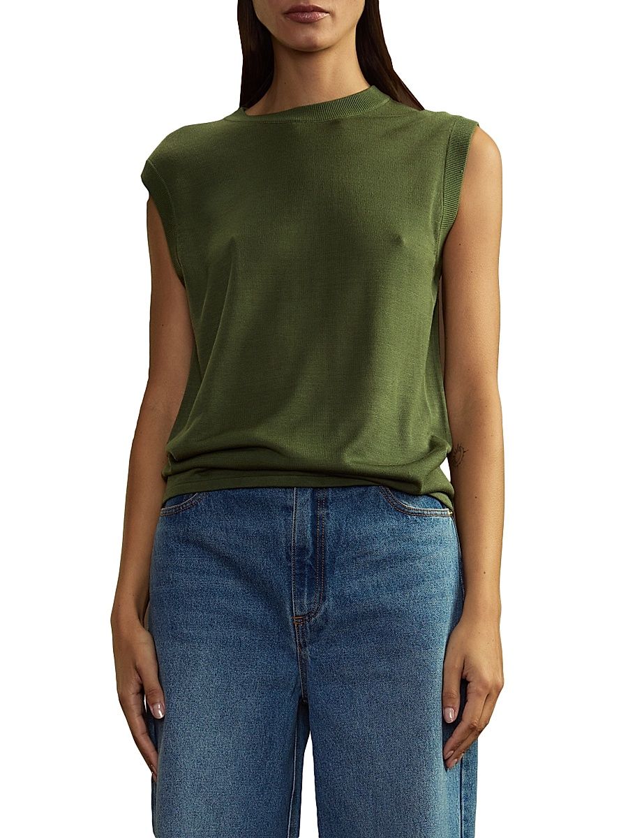 Women's Knit Crewneck Top - Dark Green - Size Large