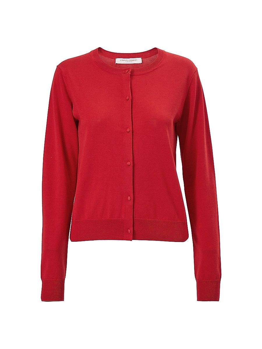 Women's Crewneck Silk-Cotton Cardigan - Herrera Red - Size XL