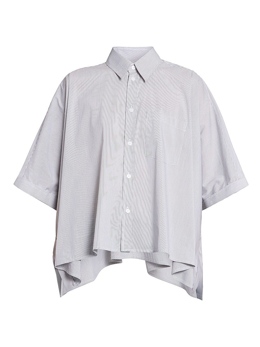 Women's Pinstriped Cotton-Blend Poplin Shirt - White Brown - Size 8