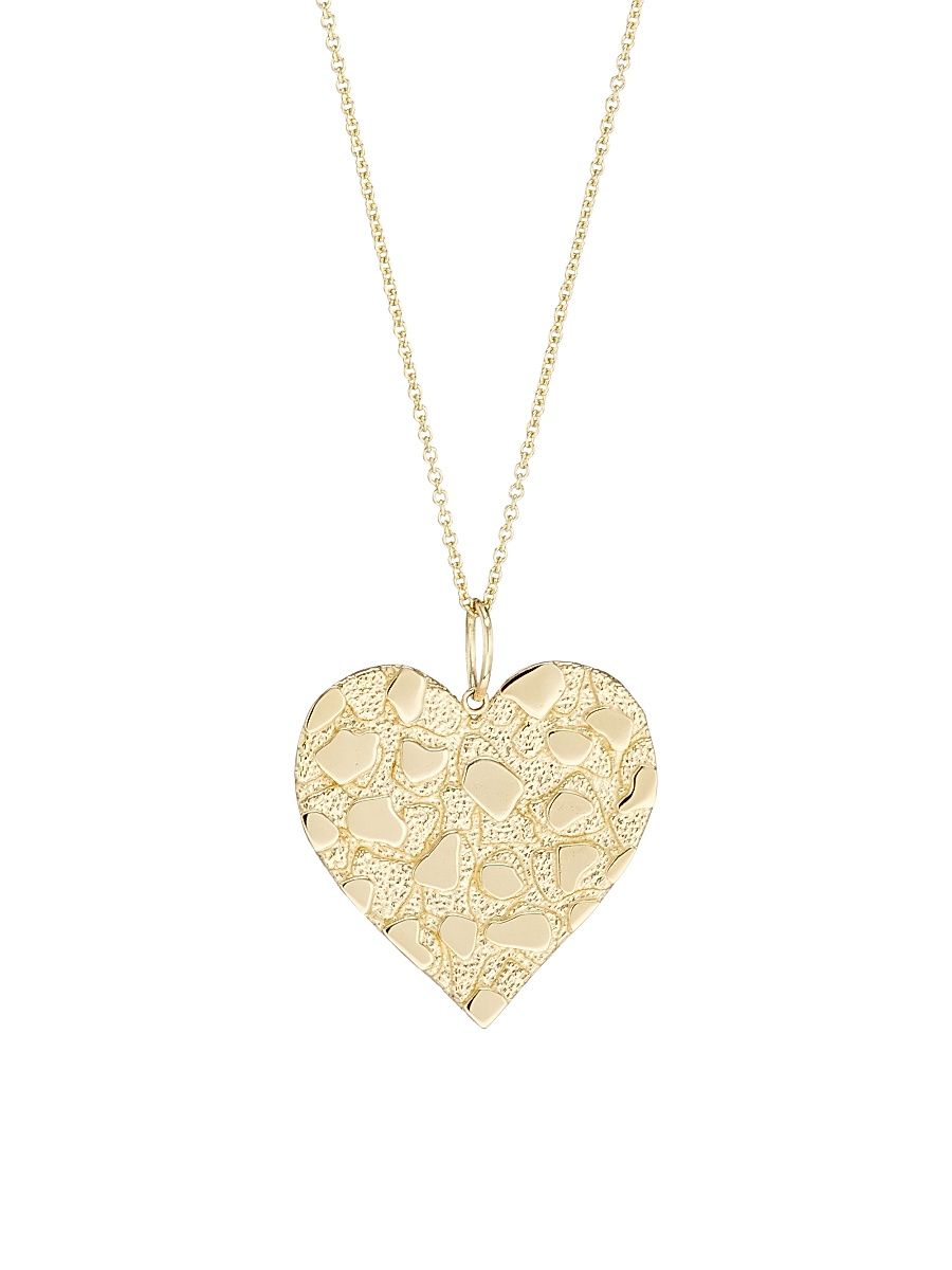 Women's 14K Yellow Gold Large Nugget Heart Pendant Necklace