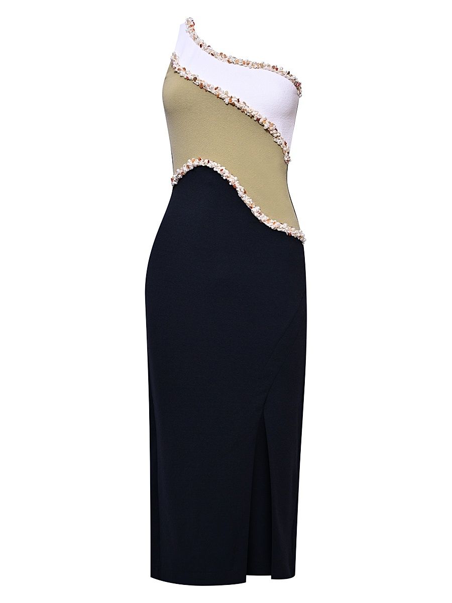 Women's Jade Colorblocked One-Shoulder Midi-Dress - Black - Size XL