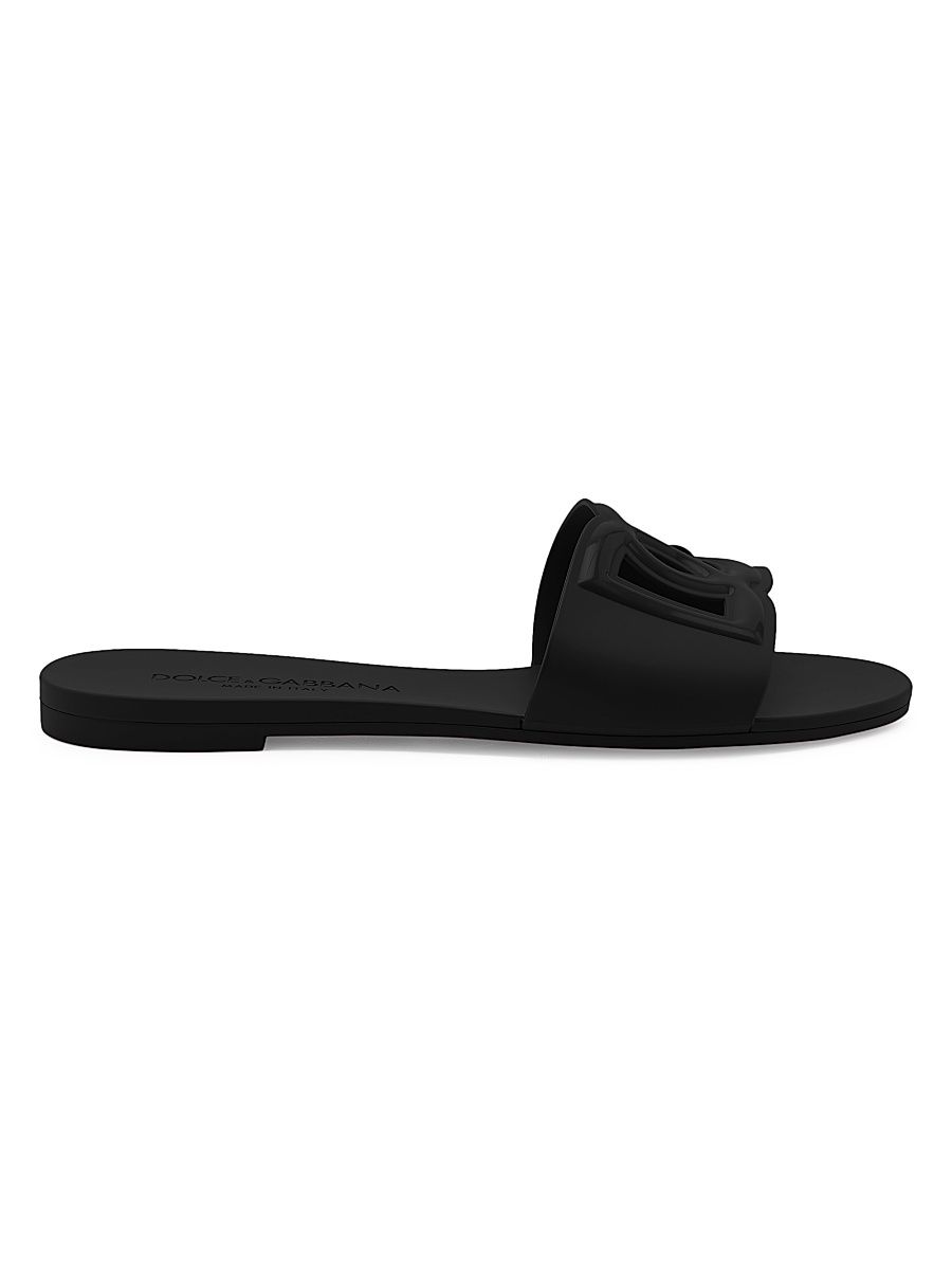 Dolce & Gabbana Women's Interlock Logo Rubber Slides - Black - Size 10