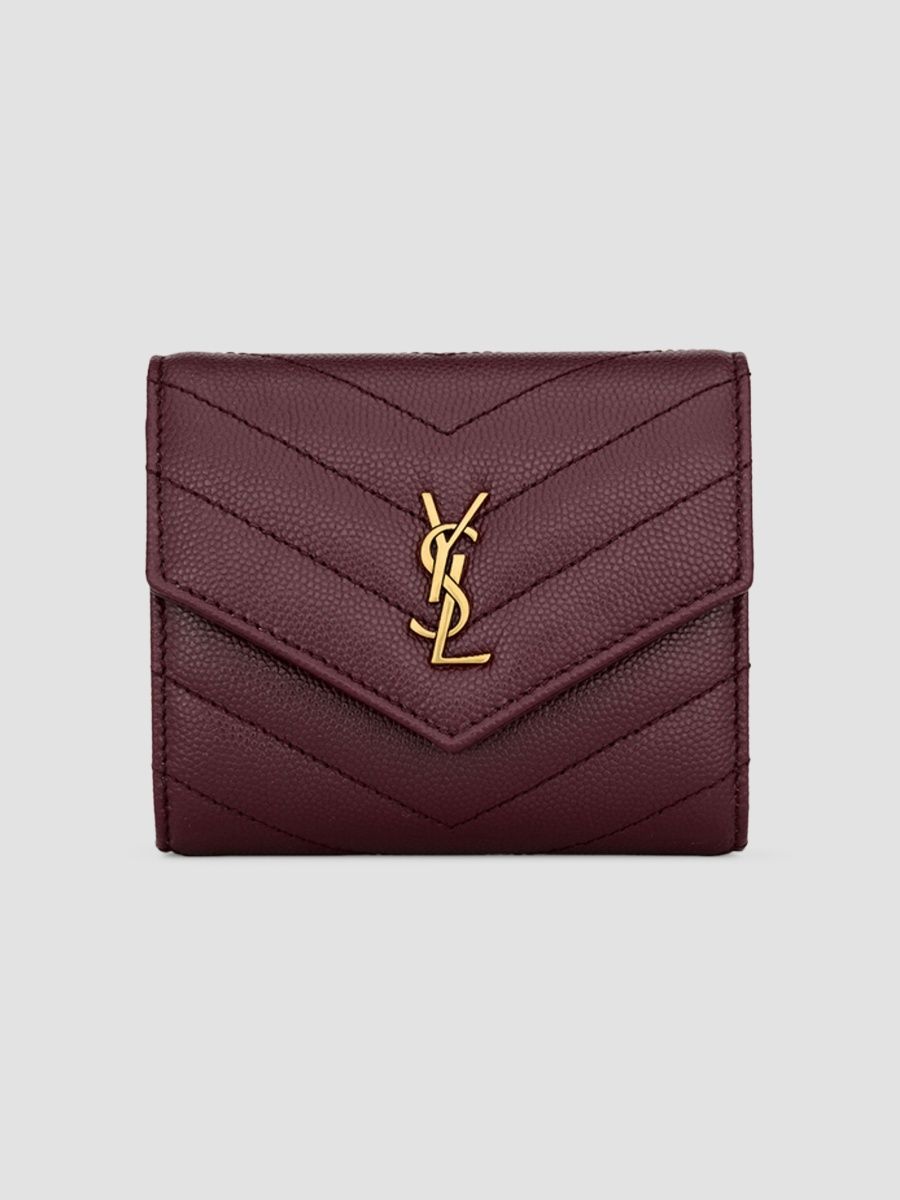 Saint Laurent Women's Cassandre Multi-Fold Wallet in Grain De Poudre Leather - Rouge Cabernet