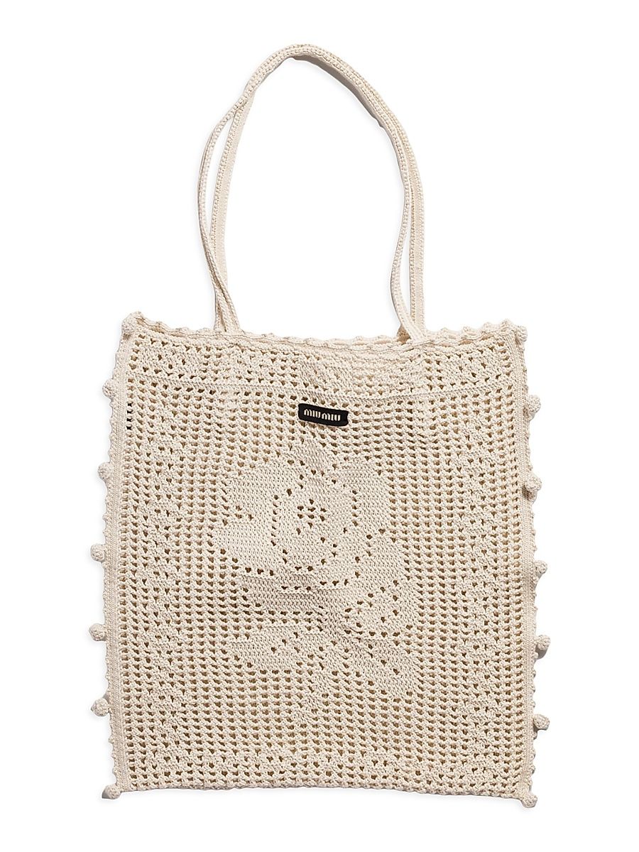 Women's Cotton Crochet Tote Bag - Beige Khaki
