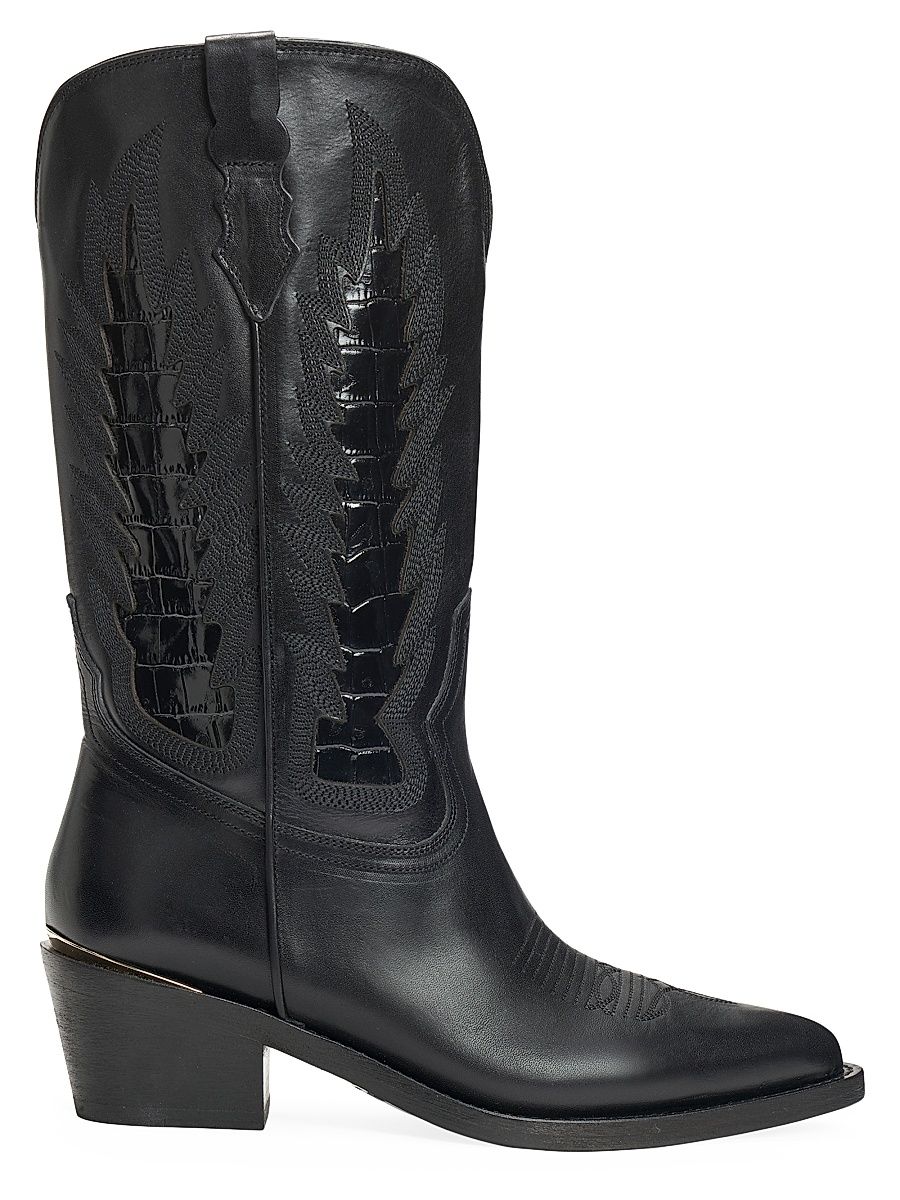 Women's Whitney 55MM Crocodile-Embossed Leather Boots - Nero - Size 10