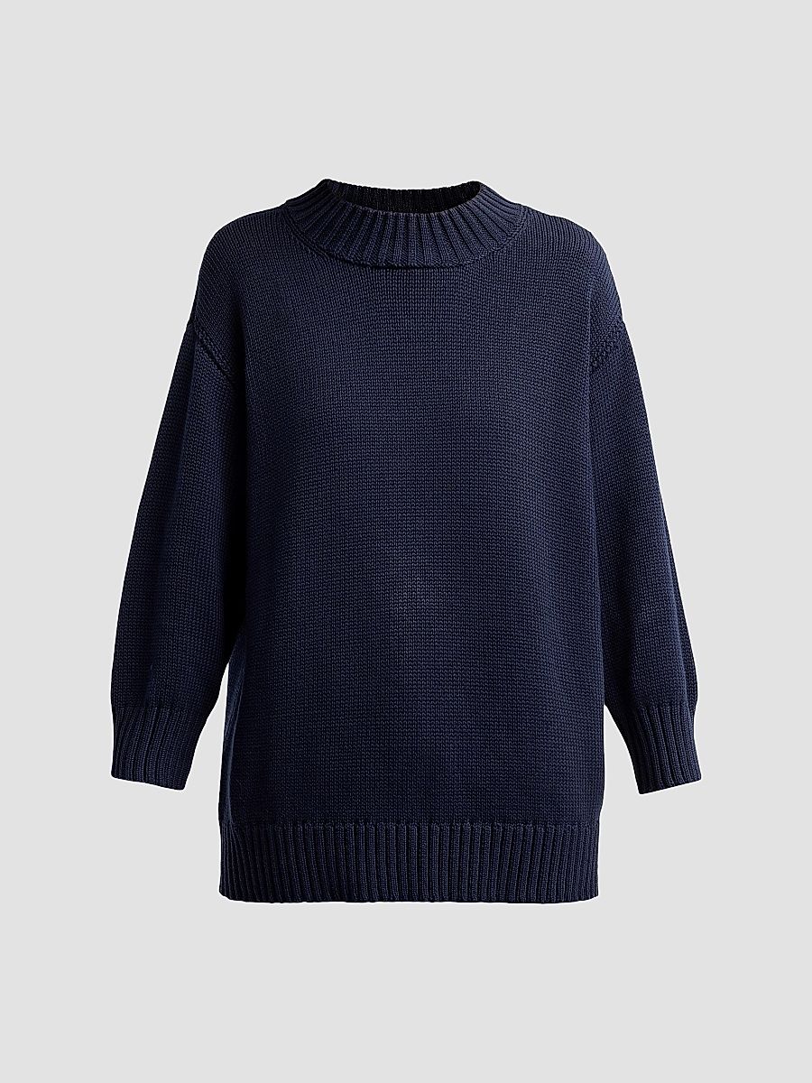 Women's Loden Cotton Crewneck Sweater - Midnight - Size XL