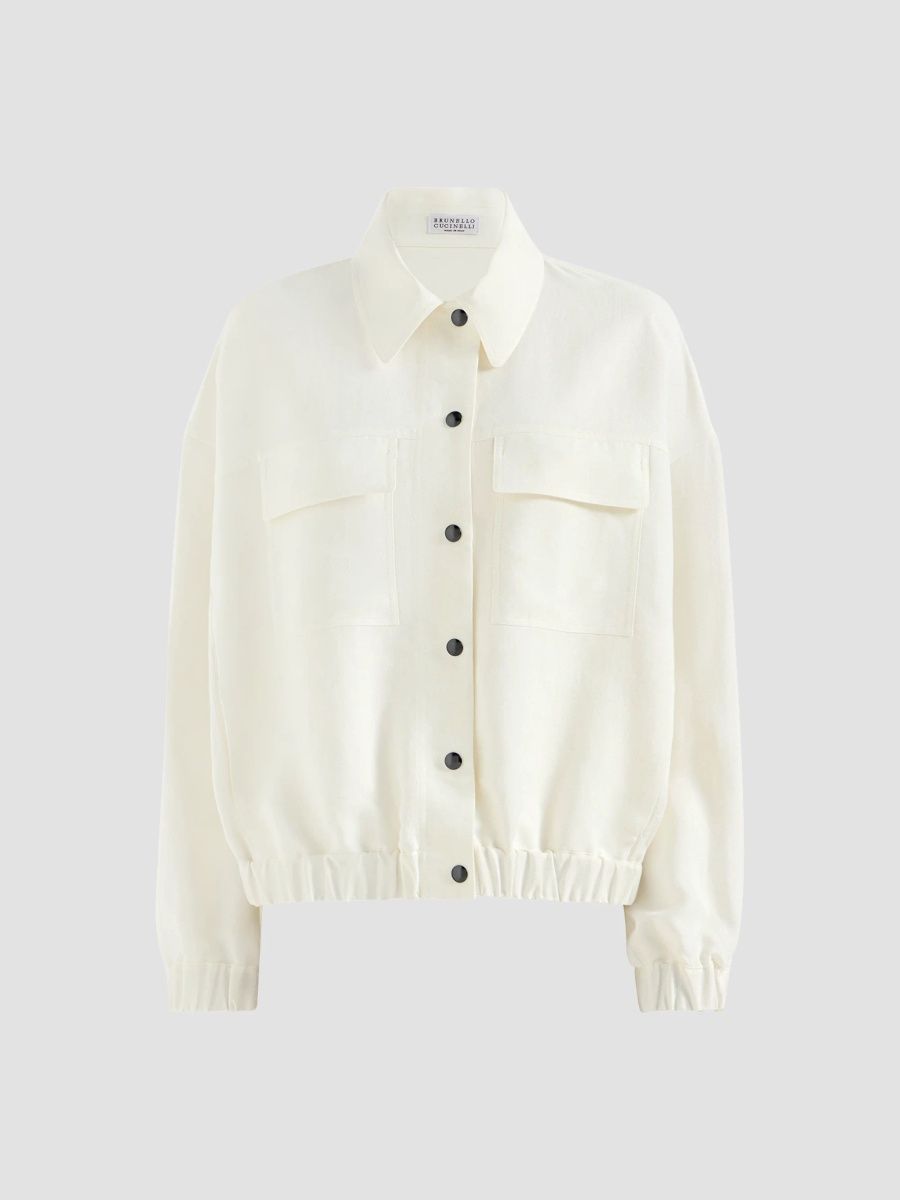 Brunello Cucinelli Women's Viscose and Linen Fluid Twill Outerwear Jacket - White - Size 16