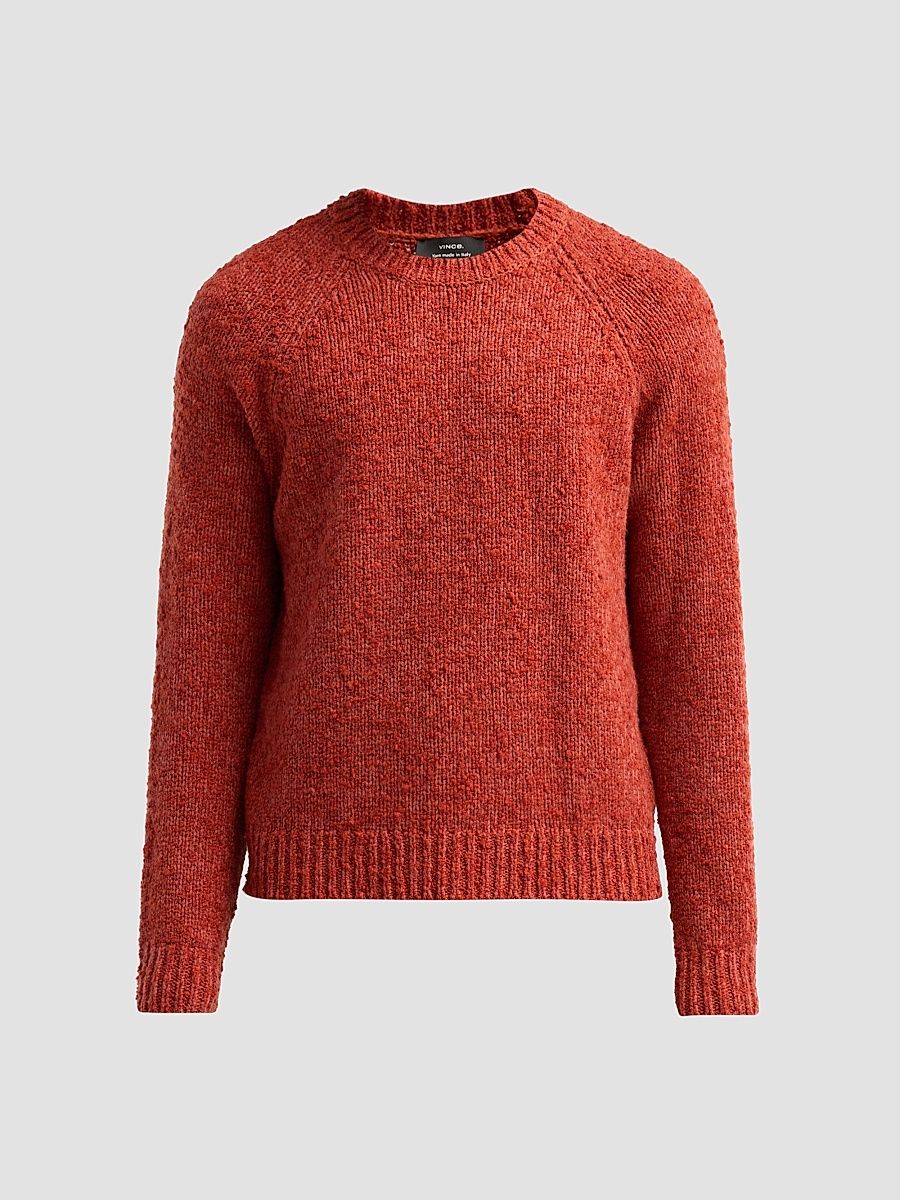 Men's Bouclé Wool Raglan-Sleeve Crewneck Sweater - Dark Orange - Size XXL