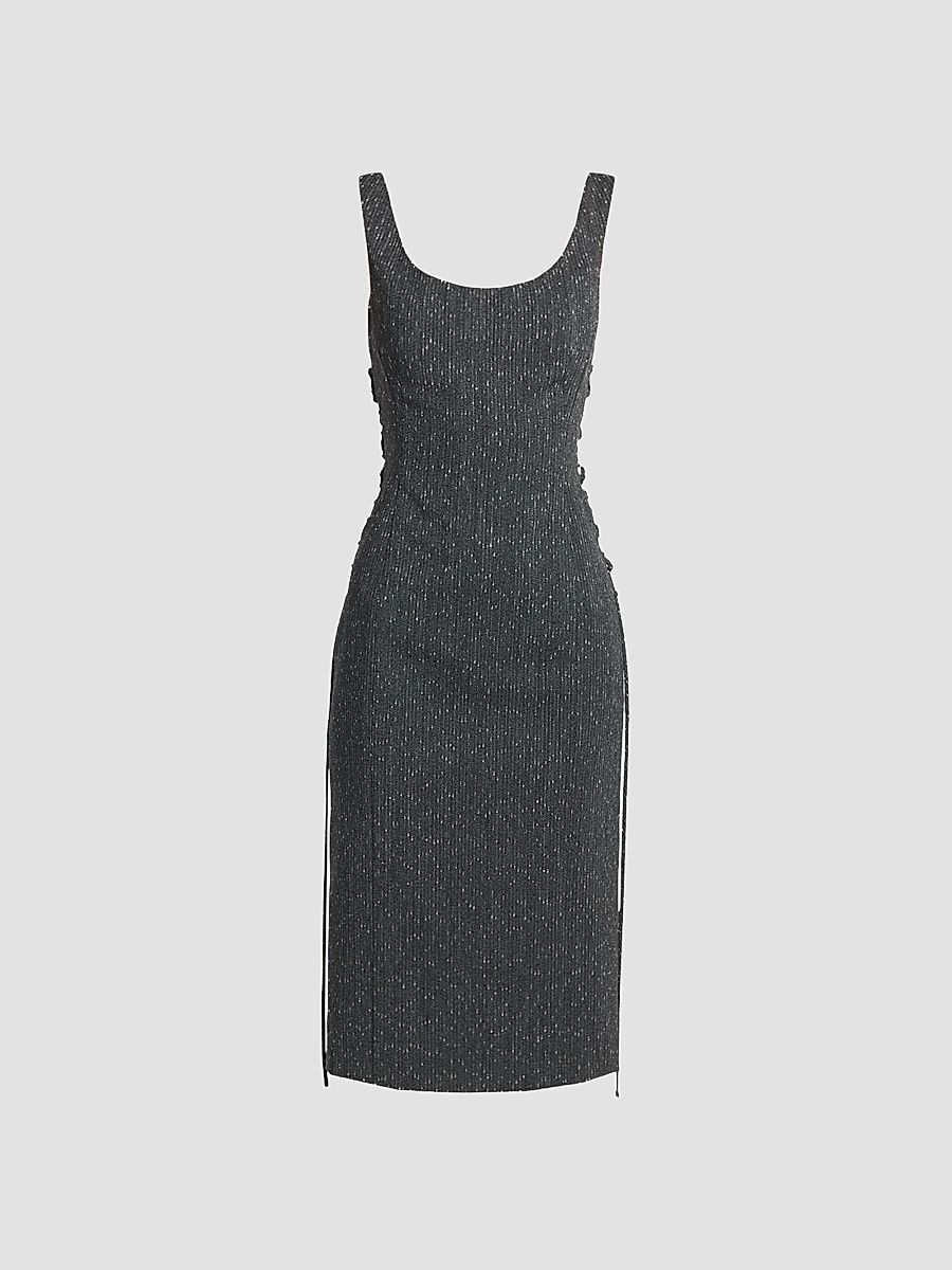 Women's Speckled Wool Lacing Midi Dress - Grey - Size 10