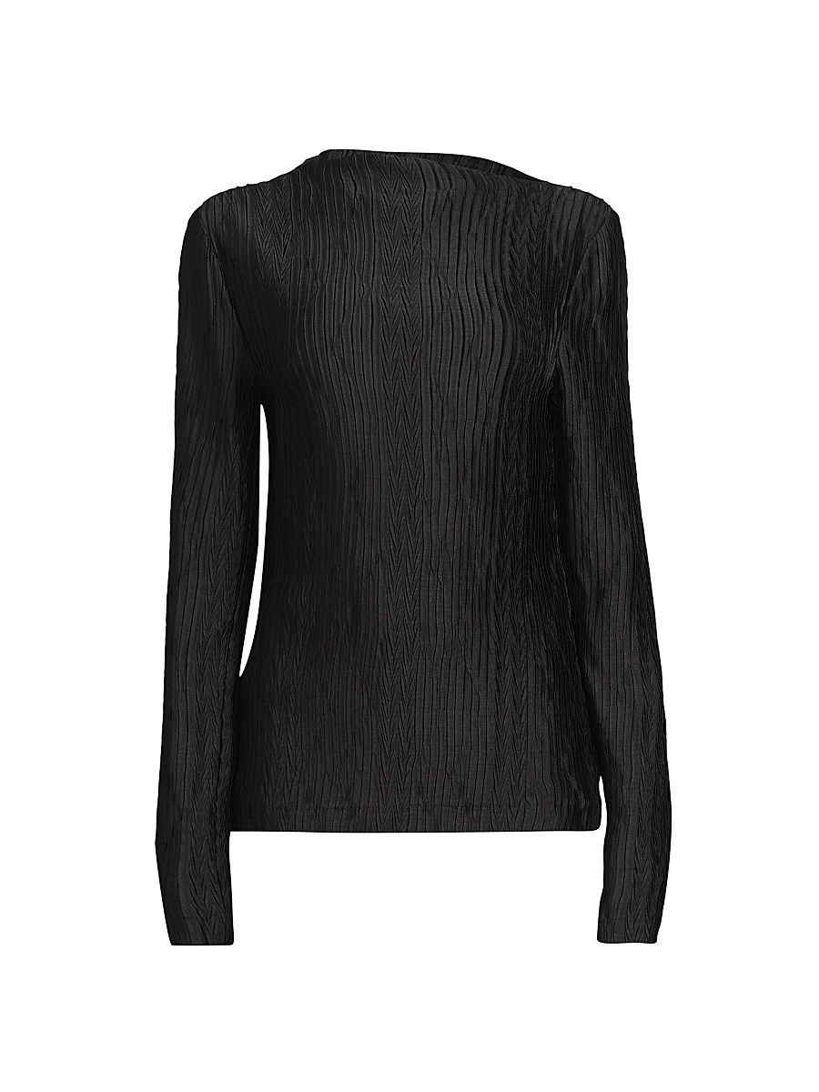 Women's Sidonie Moiré Long-Sleeve Top - Black - Size Large